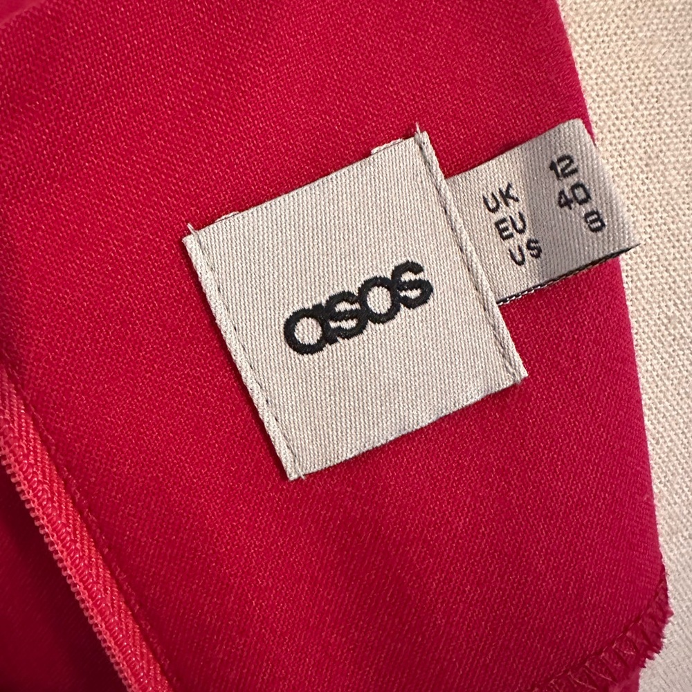 ASOS cranberry fitted puff sleeves back zipper back slit 8 midi pleats dress - Picture 10 of 14